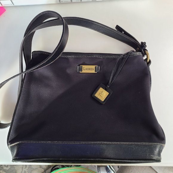 Vintage Black Ralph Lauren 'Lauren' Cotton & Leather Crossbody Bag - Picture 3 of 16